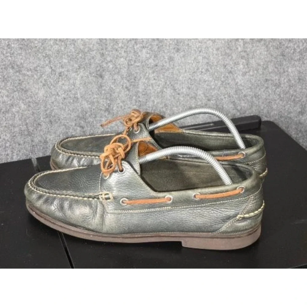 Peter Millar Mens‎ Green Pebbled Leather Boat Shoes Vibram Gumlite Sz 11 Casual